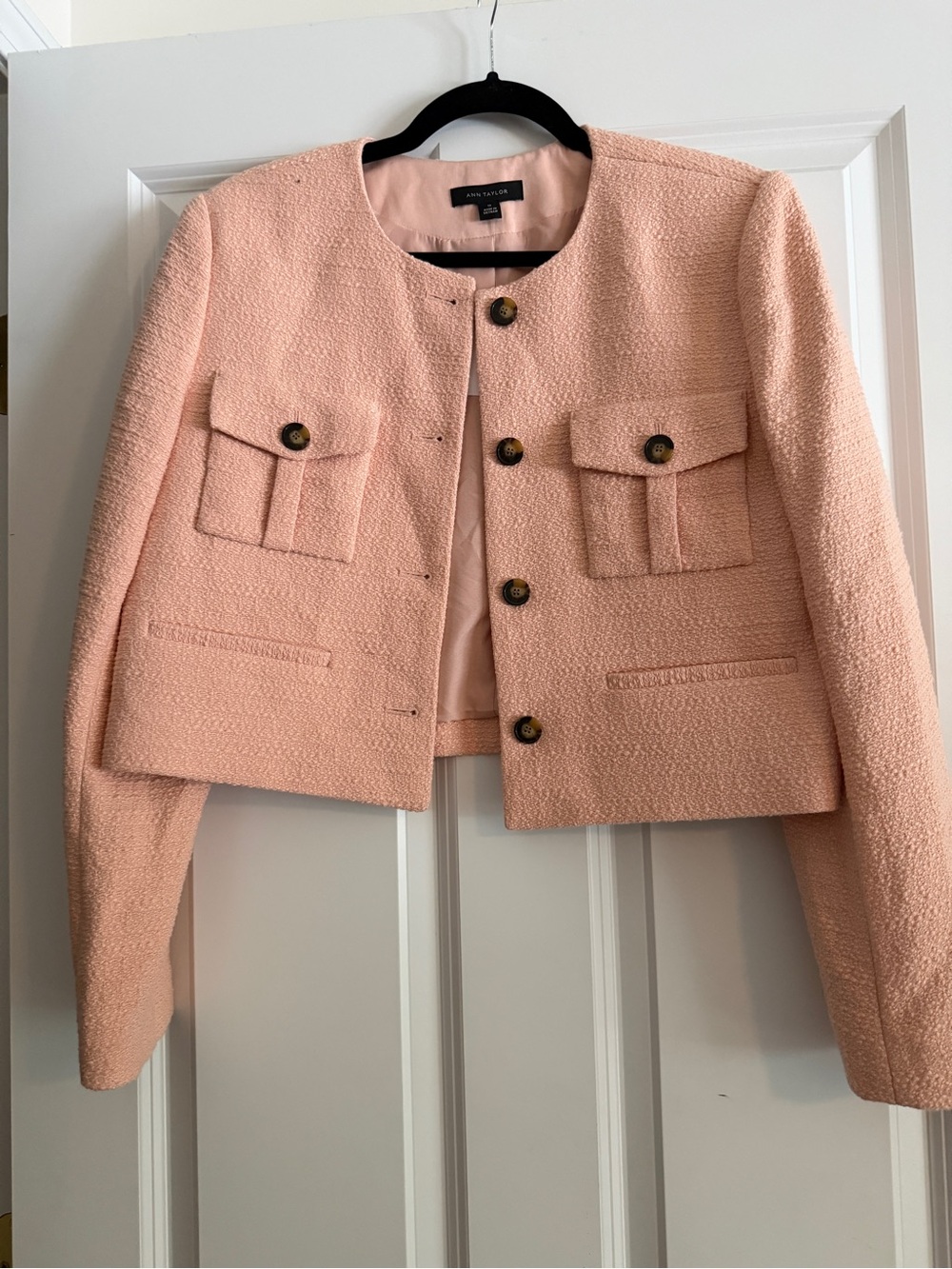 Cropped Pink lightweight tweed Jacket - Ann Taylor